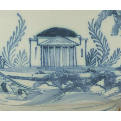 2184 - Deborah Serrs Delftware jug and soap bowl, the jug hand painted with Leeds Castle, the largest 22cm ... 