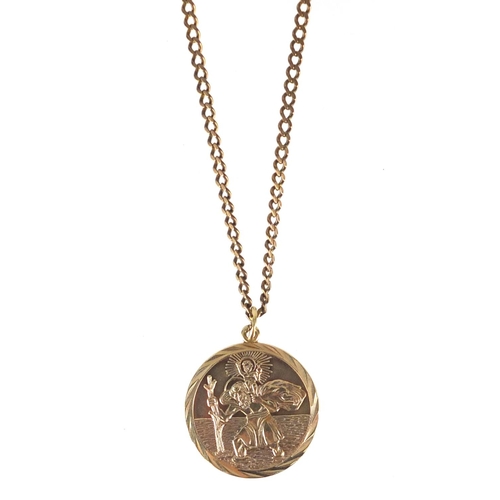 2634 - 9ct gold St Christopher pendant on a 9ct gold necklace, the pendant 2.6cm in diameter, approximate w... 