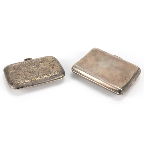 2608 - Two rectangular silver cigarette cases, one with floral chased decoration, Birmingham and Chester ha... 