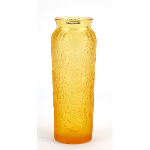 488 - Lalique Blossom Gold frosted and clear glass vase, etched Lalique France to the base, 17.5cm high