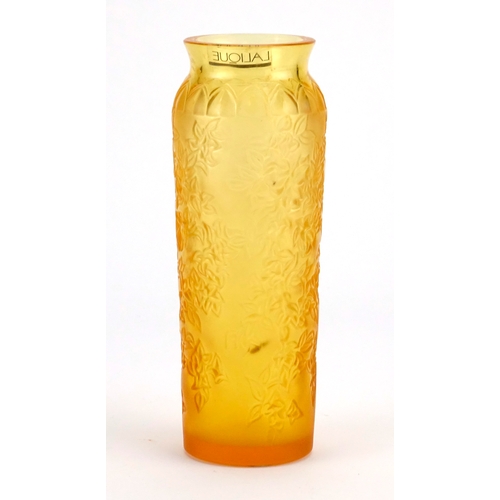 488 - Lalique Blossom Gold frosted and clear glass vase, etched Lalique France to the base, 17.5cm high