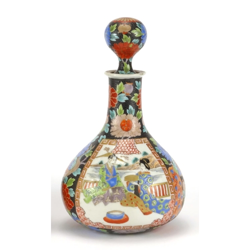 2181 - Pair of Japanese porcelain decanters,  hand painted with figures and flowers, each 24.5cm high