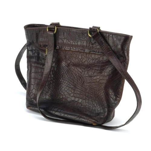 2451 - Mulberry brown leather crocodile skin effect handbag, serial number 849304, 35cm wide