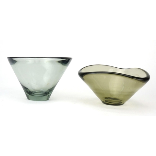 2371 - Two art glass bowls including a Danish example with tapering body by Holmegaard, etched marks to the... 