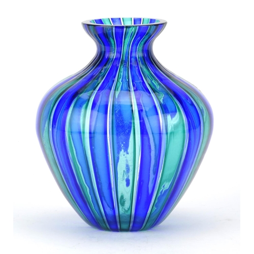 481 - Murano blue and green glass vase, etched Venini Italy to the base, 12cm high