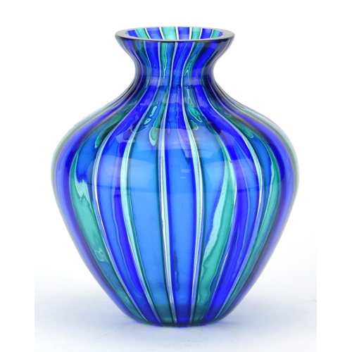 481 - Murano blue and green glass vase, etched Venini Italy to the base, 12cm high