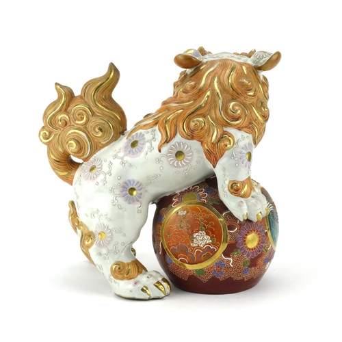 314 - Large Japanese Satsuma pottery Qilin hand painted with flowers, 27.5cm high