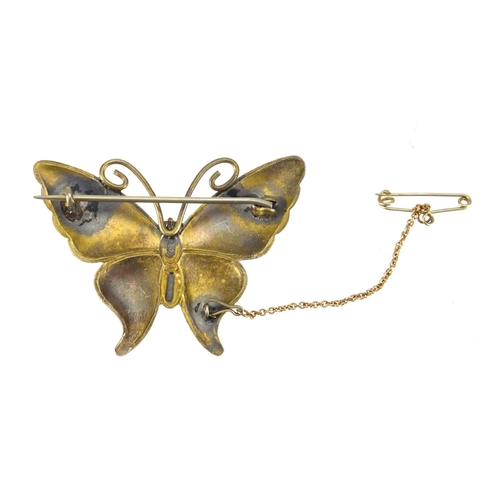 574 - Sterling silver and enamel butterfly brooch by Thomas Lyster Mott, 5.2cm wide, approximate weight 10... 