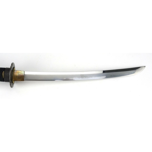 369 - Japanese Edo Period short Wakizashi, with hamon steel blade, iron tsuba and shagreen grip, 52cm in l... 