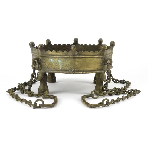 391 - African bronze hanging octagonal incense burner, 14cm high x 22cm in diameter