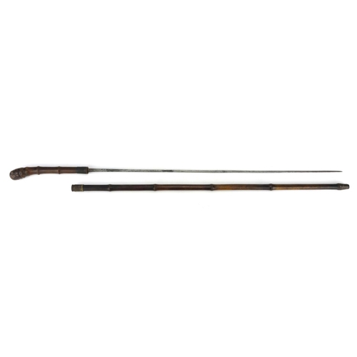 113 - Bamboo sword stick, the steel blade impressed Solingen, 87cm in length