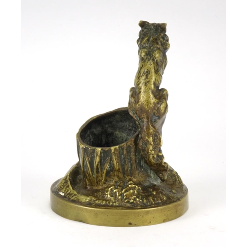 14 - Patinated bronze inkwell mounted with a wolf, impressed F Pautrot, 11.5cm high