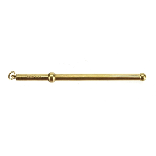 71 - 9ct gold propelling swizzle stick, by S J Rose & Son, Birmingham 1965, 8.5cm in length, approximate ... 