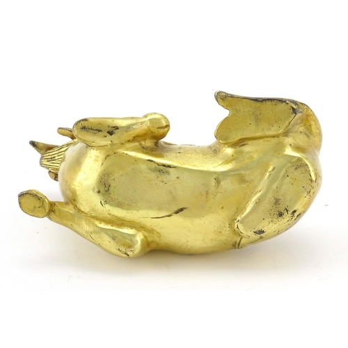 330 - Chinese gilt metal model of a recumbent bull, 9.5cm high x 12.5cm wide