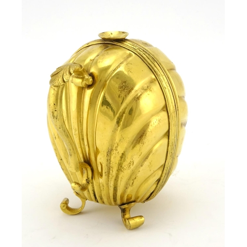 19 - 19th century continental gilt brass wax Jack Bougie box, 12cm high