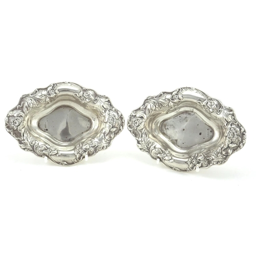 593 - Pair of Art Nouveau Scottish silver oval dishes, embossed with flowers, by George Edward & Sons, Gla... 