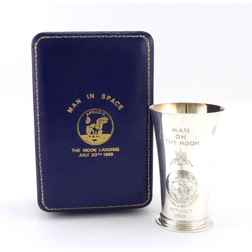 597 - Silver beaker with gilt interior,  commemorating Apollo 11 Man on the Moon 20th July 1969, limited e... 