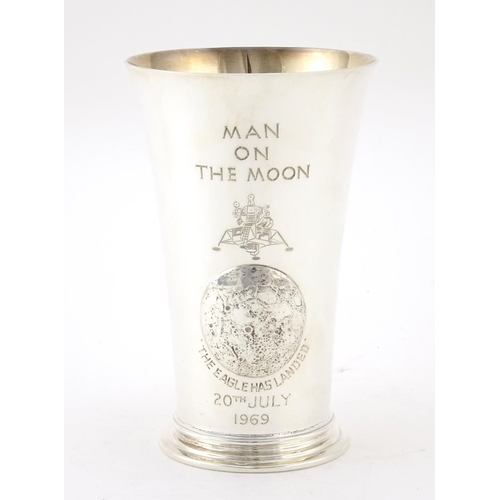 597 - Silver beaker with gilt interior,  commemorating Apollo 11 Man on the Moon 20th July 1969, limited e... 
