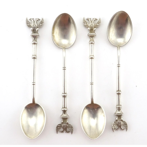 628 - Four Victorian silver teaspoons with Russian double headed eagle terminals, by Joseph Rodgers & Sons... 