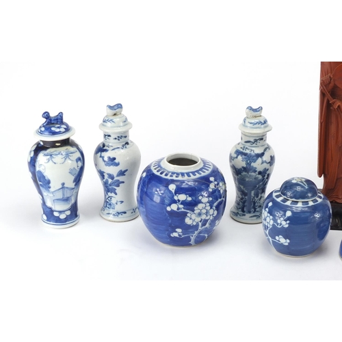 145 - Mostly Chinese ceramics and a pair of figures including blue and white ginger jars