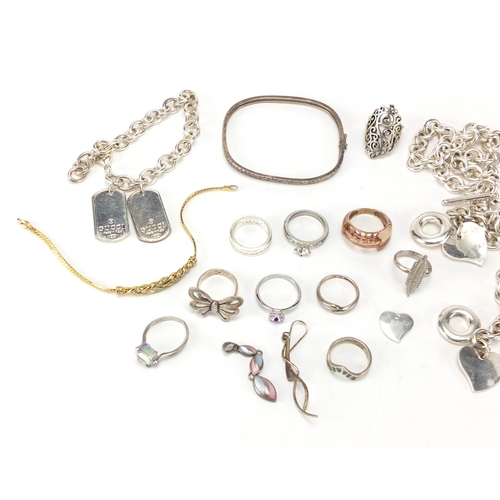 212 - Silver and white metal jewellery including necklaces, rings and a bracelet, approximate weight 190.5... 