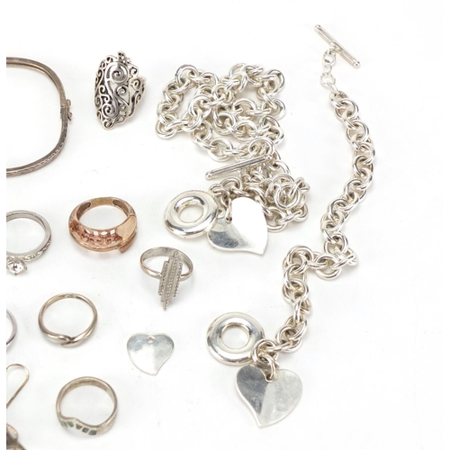 212 - Silver and white metal jewellery including necklaces, rings and a bracelet, approximate weight 190.5... 