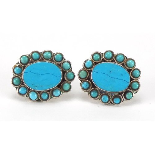 239 - Pair of silver turquoise cluster earrings, 2.2cm in length, approximate weight 10.5g
