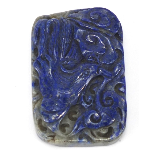 422 - Chinese Lapis Lazuli pendant carved with a bird of paradise, 5.5cm x 3.5cm