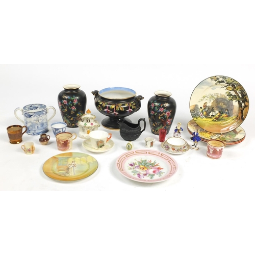 144 - Victorian and later ceramics including Doulton Series Ware plates, Minton plates, Dresden cabinet cu... 