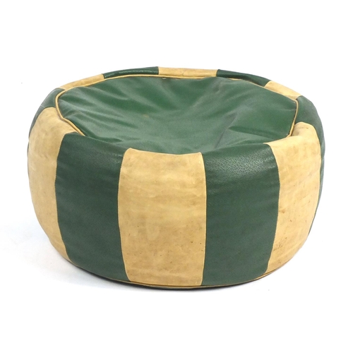51 - Vintage cream and green leather foot stool, 48cm in diameter