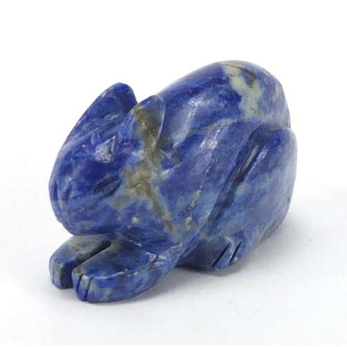 466 - Chinese Lapis Lazuli carving of a rabbit, 6cm in length