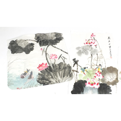 644 - Three Chinese pictures of horses and flowers, the largest 104cm x 50cm