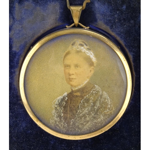 2541 - Victorian circular portrait miniature of an elderly female and a brass and oak anchor design letter ... 