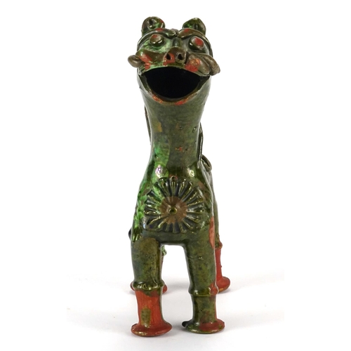 408 - Turkish Canakkale green glazed pottery horse ewer, 23.5cm high