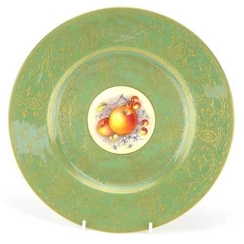 451 - Royal Worcester porcelain cabinet plate, hand painted with fruit by P English, factory marks to the ... 