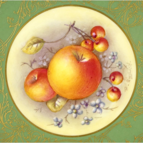 451 - Royal Worcester porcelain cabinet plate, hand painted with fruit by P English, factory marks to the ... 