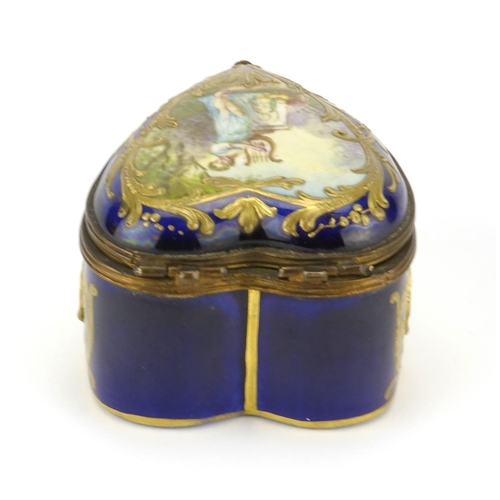 428 - 19th century Sevres porcelain casket of love heart form, the hinged lid hand painted with a female p... 