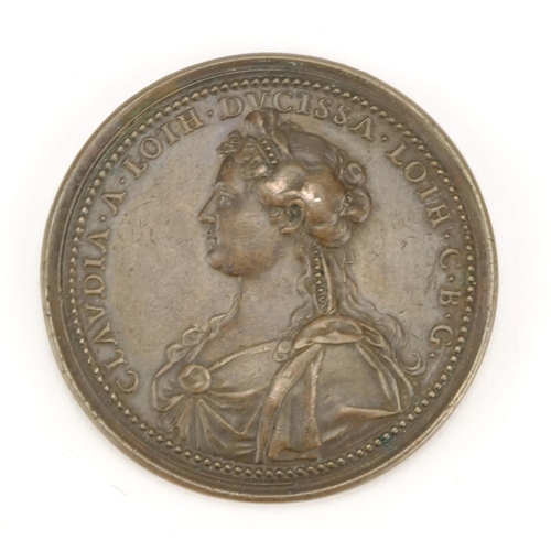 159 - Antique French bronze Duchess De Lorraine medal, 4.5cm in diameter