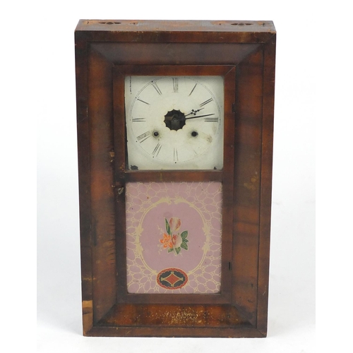 48 - American walnut Ansonia clock with hand painted glass door, 66cm x 38.5cm
