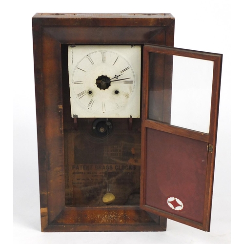 48 - American walnut Ansonia clock with hand painted glass door, 66cm x 38.5cm