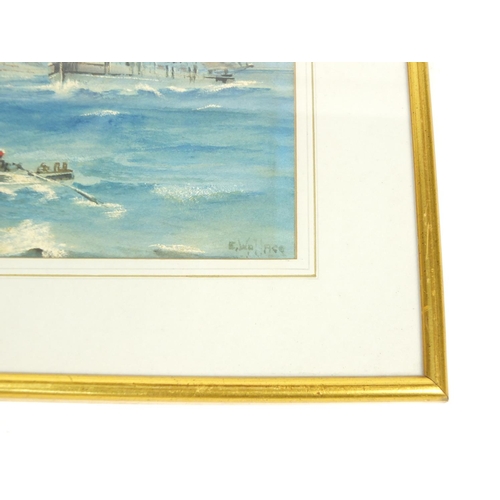 380 - Ships at sea, two watercolours, one signed E Wallace, both mounted and framed, the largest 31.5cm x ... 