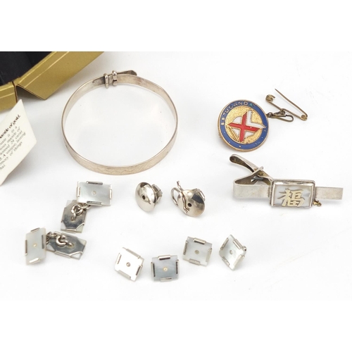 236 - Costume jewellery including a set of Art Deco Mother of Pearl studs and cuff links, silver Christeni... 