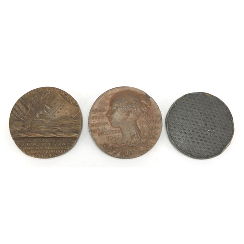 688 - Three commemorative medallions including Lusitania