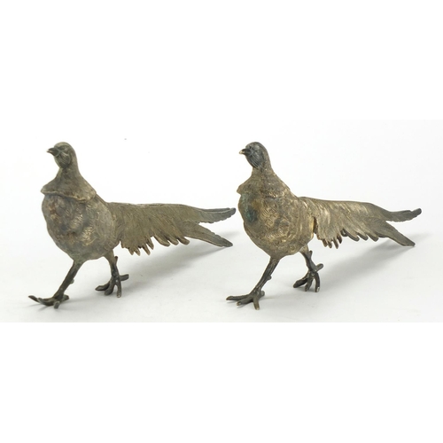 323 - Pair of silver plated pheasants, 29cm in length