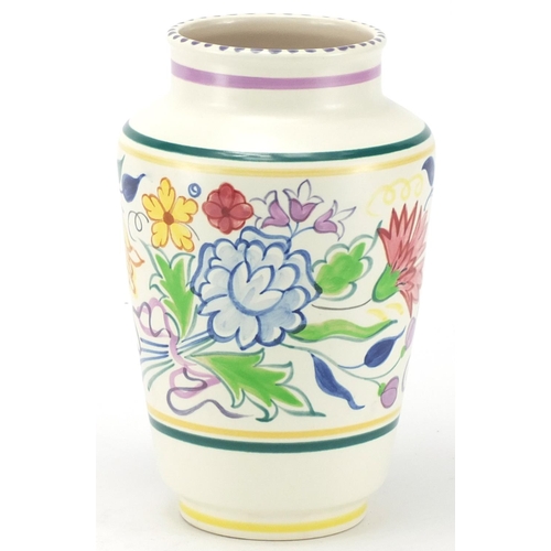 128 - Poole pottery vase, hand painted with flowers, 22cm high