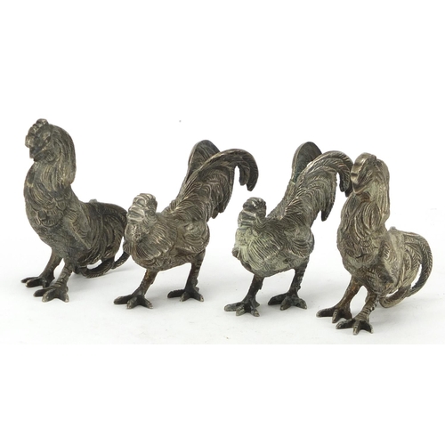 324 - Two pairs of silver plated cockerel's, the largest 7cm high