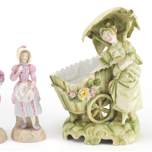 116 - Two pairs of Victorian porcelain figures, the largest 20.5cm high