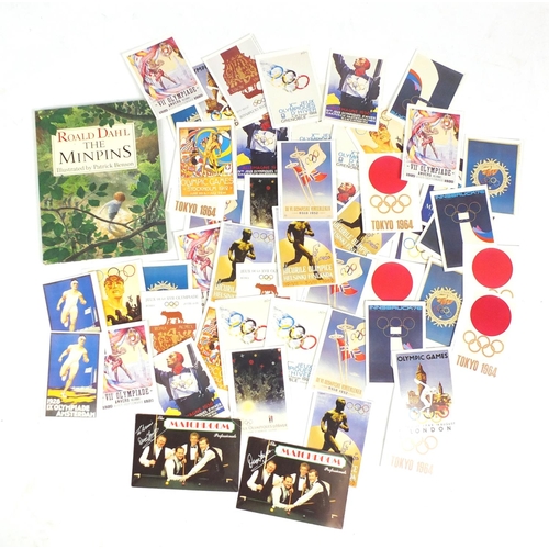 672 - Group of Olympic and snooker interest postcards and Roald Dahl The Minpins published 1991