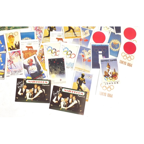 672 - Group of Olympic and snooker interest postcards and Roald Dahl The Minpins published 1991