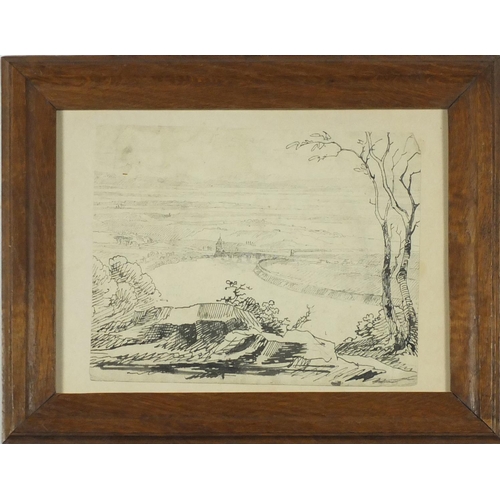 957 - Fort by a river, 18th century Old Master pen and ink framed, 20cm x 16.5cm